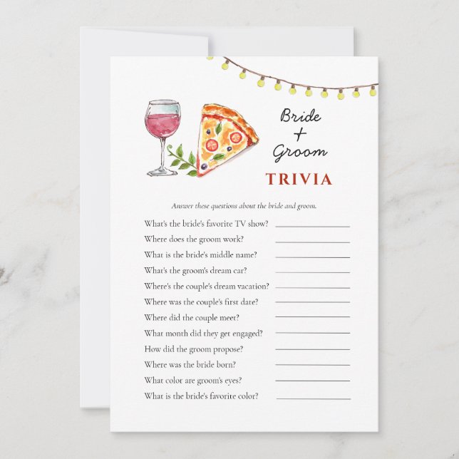 Pizza and Wine Bridal Shower Trivia games Invitation (Front)