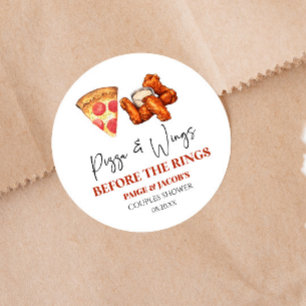 Pizza and Wings Before The Rings Couples Shower Classic Round Sticker