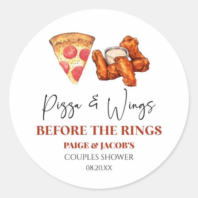 Pizza and Wings Before The Rings Couples Shower  Classic Round Sticker (Front)