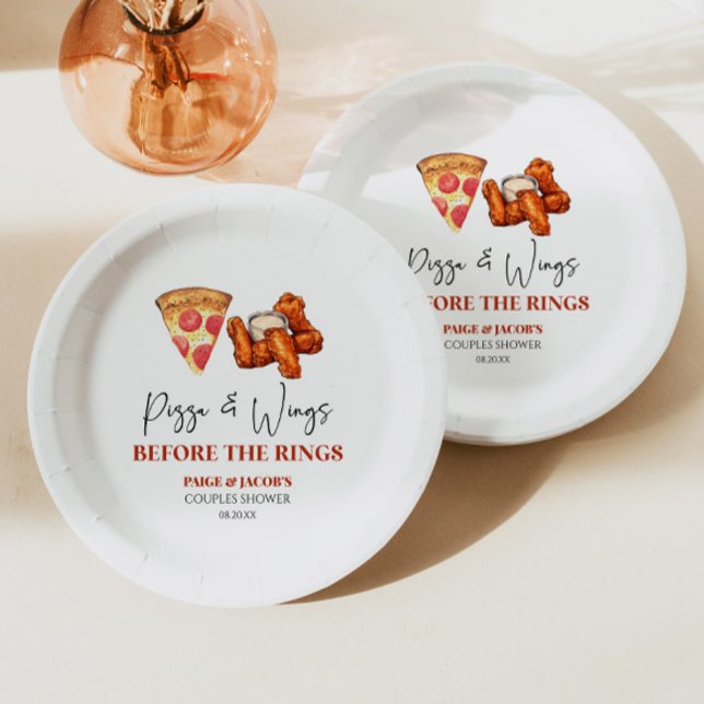 Pizza and Wings Before The Rings Couples Shower Paper Plate (Creator Uploaded)