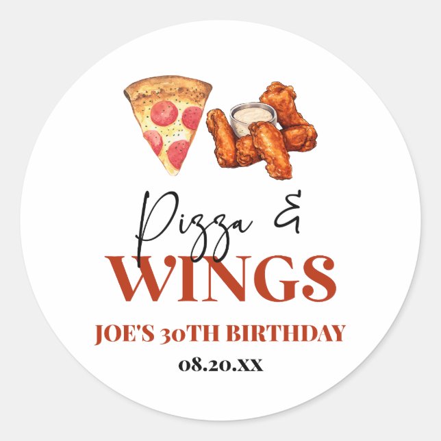 Pizza and Wings Birthday Party Classic Round Sticker (Front)