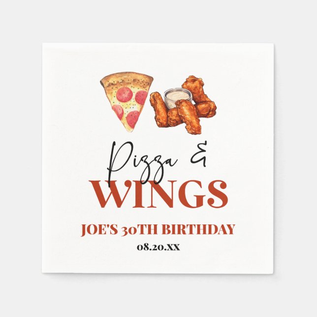 Pizza and Wings Birthday Party Napkin (Front)