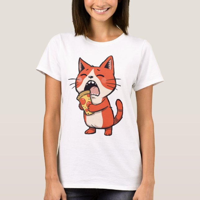 Pizza Attack Cat – Orange Kitty  T-Shirt (Front)