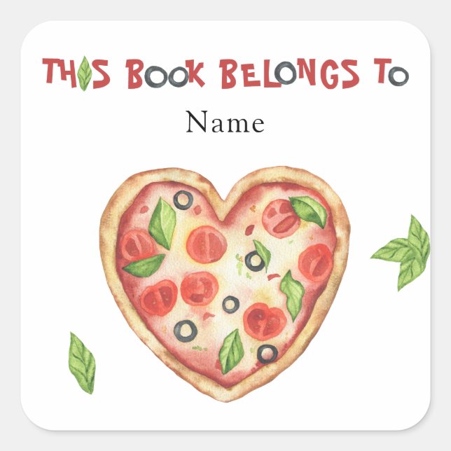 Pizza Baby Shower bookplate - This book belongs to Square Sticker (Front)