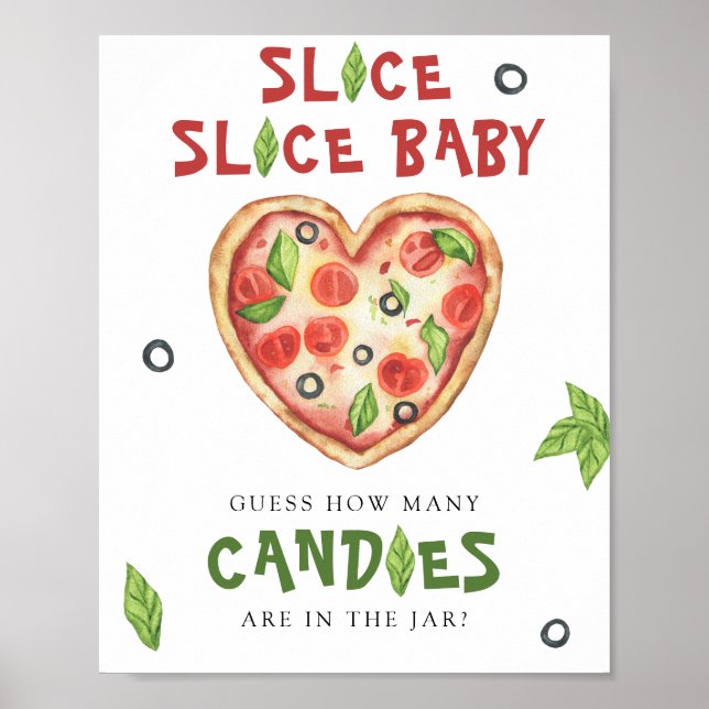 Pizza baby shower - guess how many candies poster (Front)