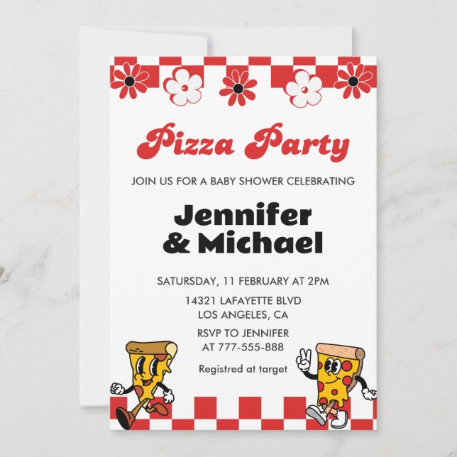 Pizza Baby Shower Invitations Pizza Party Pacifier (Front)