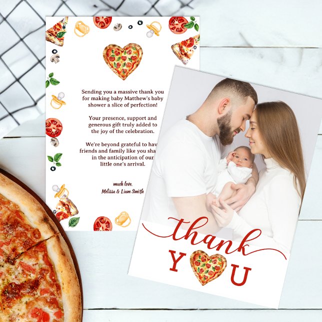 Pizza Baby Shower Photo Thank You Card – Fun Co-ed (Photo Thank You Card)