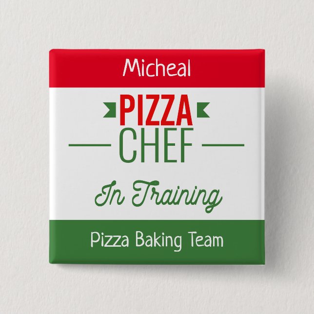Pizza baking team- personalized 15 cm square badge (Front)