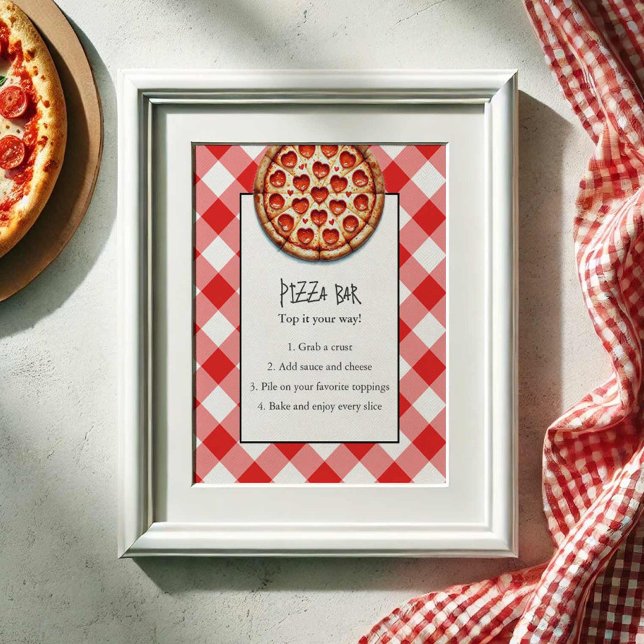 Pizza Bar Sign (Pizza bar sign red gingham and pepperoni pizza by Do Tell A Belle.)