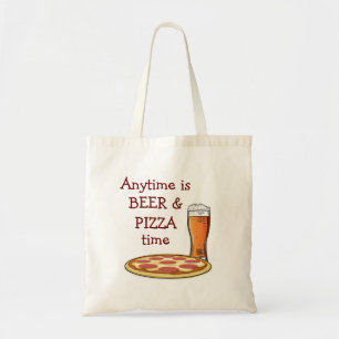 PIZZA BEER ANYTIME Cartoon Tote Bag