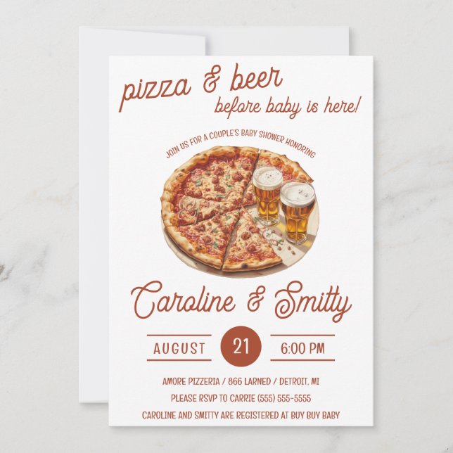 Pizza & Beer Before Baby is Here! Baby Shower Invitation (Front)