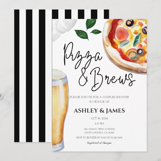 Pizza & Beer Brew Couples Bridal Wedding Shower Invitation (Front/Back)
