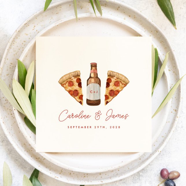 Pizza & Beer Casual Couples Wedding Bridal Shower Napkin (Creator Uploaded)