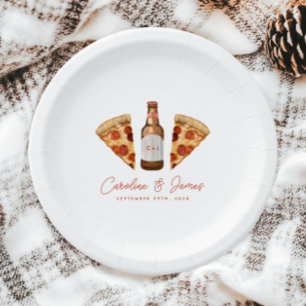 Pizza & Beer Casual Couples Wedding Bridal Shower Paper Plate