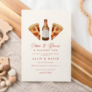 Pizza & Beer Diapers Casual Couples Baby Shower In Invitation