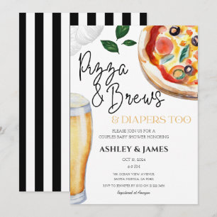Pizza & Beer Diapers Casual Couples Baby Shower Invitation