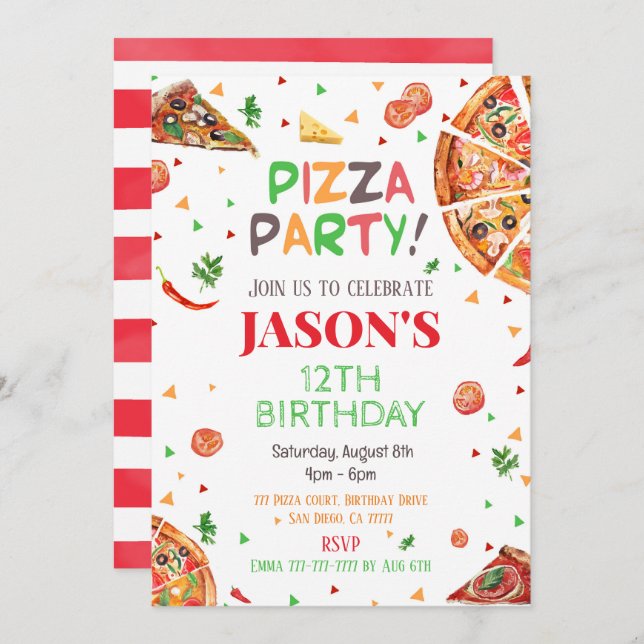 Pizza Birthday Invitation (Front/Back)