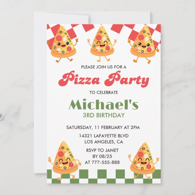 Pizza Birthday Invitation| Modern Kids Pizza Party Invitation (Front)