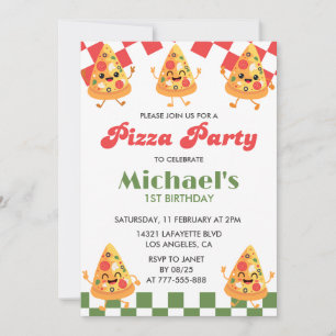 Pizza Birthday Invitations  Modern 1st Pizza Party