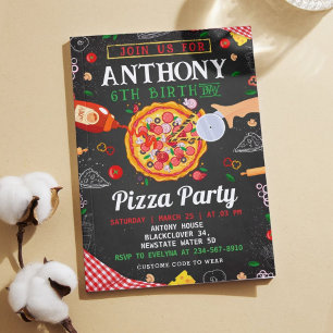 Pizza Birthday Party Editable Invitation