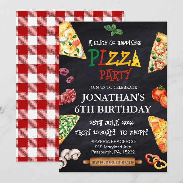 Pizza Birthday party  Invitation (Front/Back)