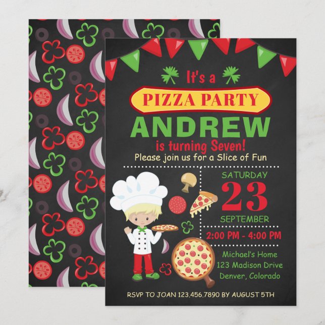 Pizza Birthday Party Invitation (Front/Back)