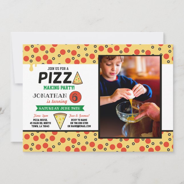 PIZZA Birthday Party Making Chef Fun Food Photo Invitation (Front)
