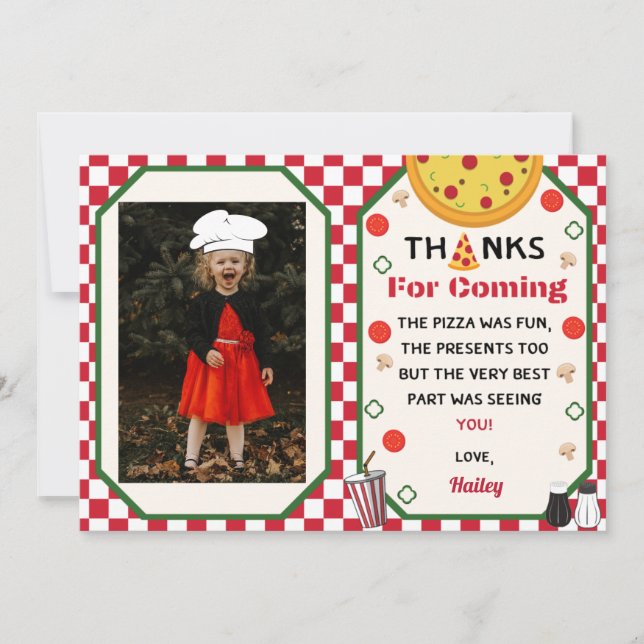 Pizza Birthday Party Photo Thank You (Front)