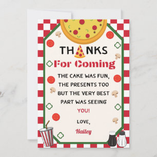 Pizza Birthday Party Thank You Card