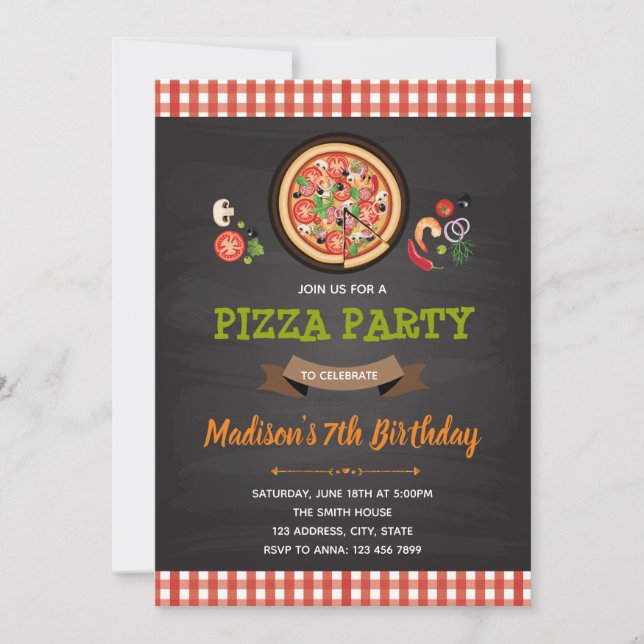Pizza birthday shower party invitation (Front)
