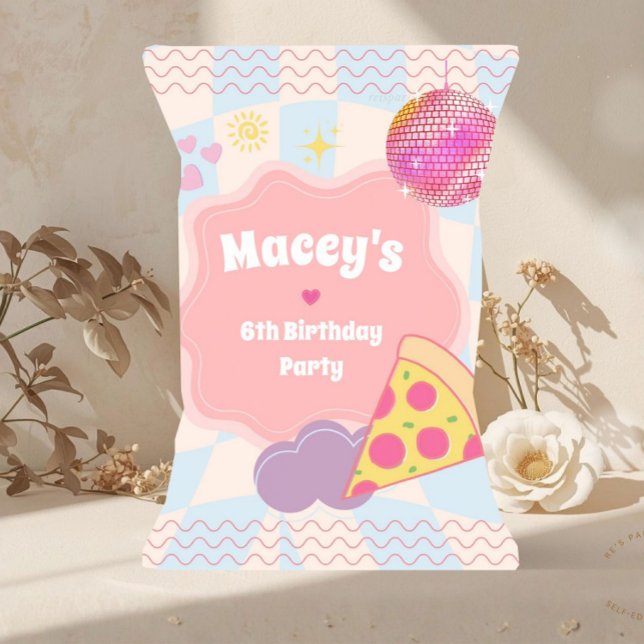 Pizza Birthday Treat Party Favor Chip Bag (pizza party chip bag, pizza birthday favor bag, retro pizza party favors, groovy pizza birthday, kid)