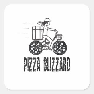 Pizza Blizzard Bike Courier Driver Square Sticker