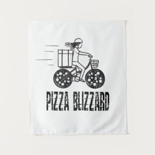 Pizza Blizzard Bike Courier Driver Tapestry