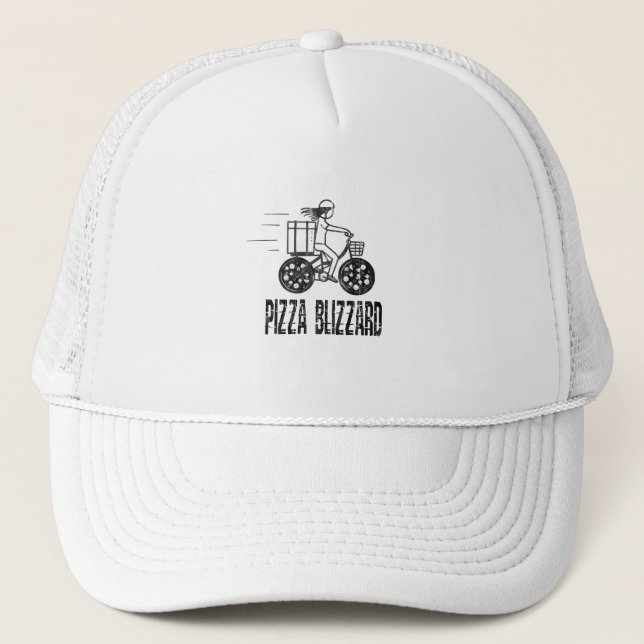 Pizza Blizzard Bike Courier Driver Trucker Hat (Front)