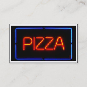 PIZZA Blue & Red Neon Sign Business Card