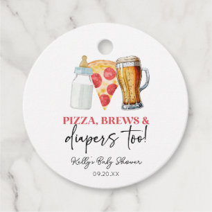 Pizza Brews and Diapers Too! Baby Shower Favour Tags