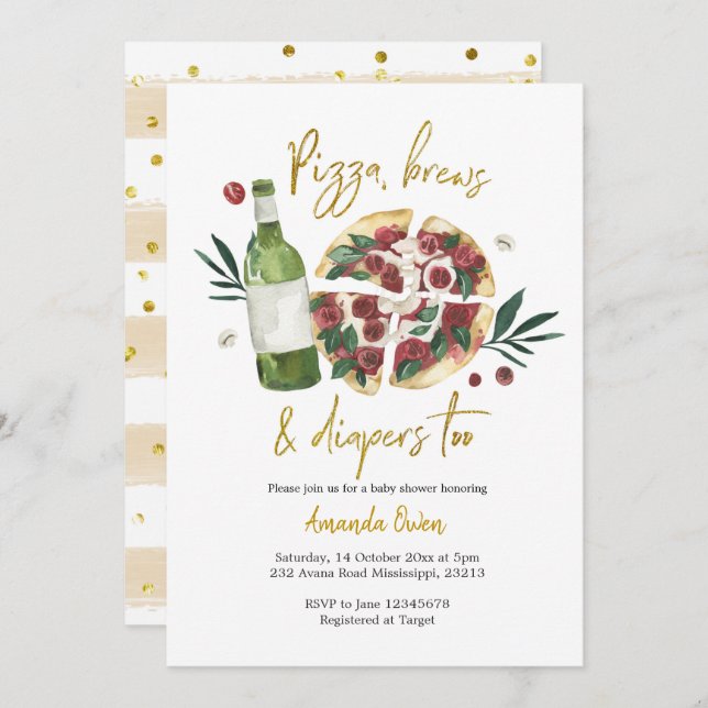 Pizza, Brews and Diapers too Baby Shower Invitatio Invitation (Front/Back)