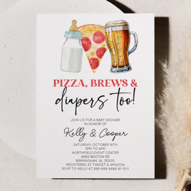 Pizza Brews and Diapers Too! Baby Shower Invitation (Creator Uploaded)