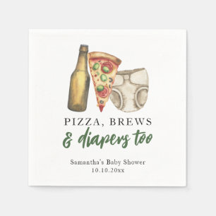 Pizza, Brews and Diapers too Baby shower  Napkin