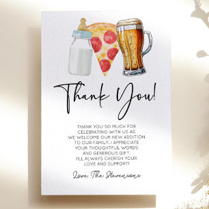 Pizza Brews and Diapers Too! Baby Shower Thank You Card