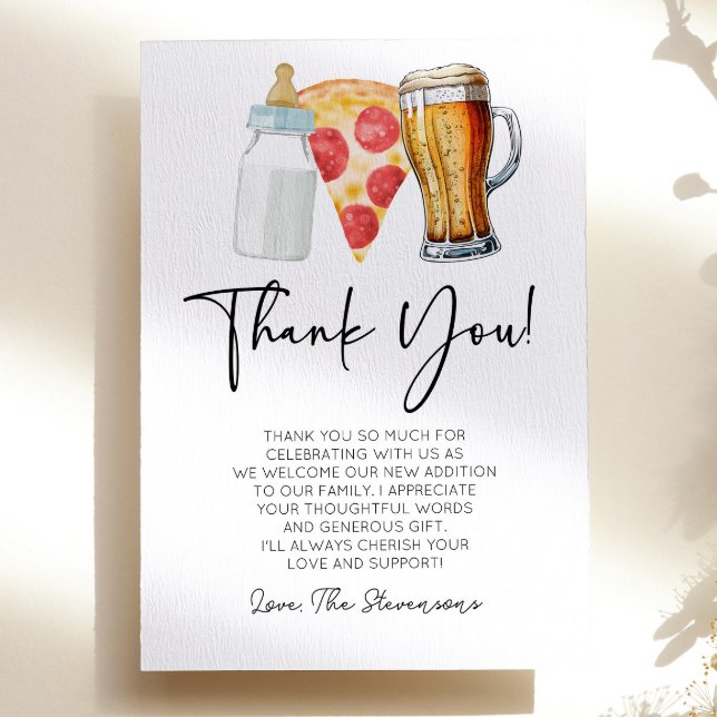 Pizza Brews and Diapers Too! Baby Shower Thank You Card (Creator Uploaded)