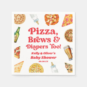 Pizza Brews and Diapers Too Pizza Beer Baby Shower Napkin