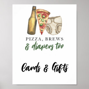 Pizza, Brews & Diapers Cards and gifts baby shower Poster