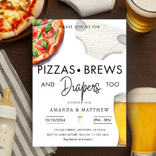 Pizza, Brews & Diapers Casual Couples Baby Shower  Invitation