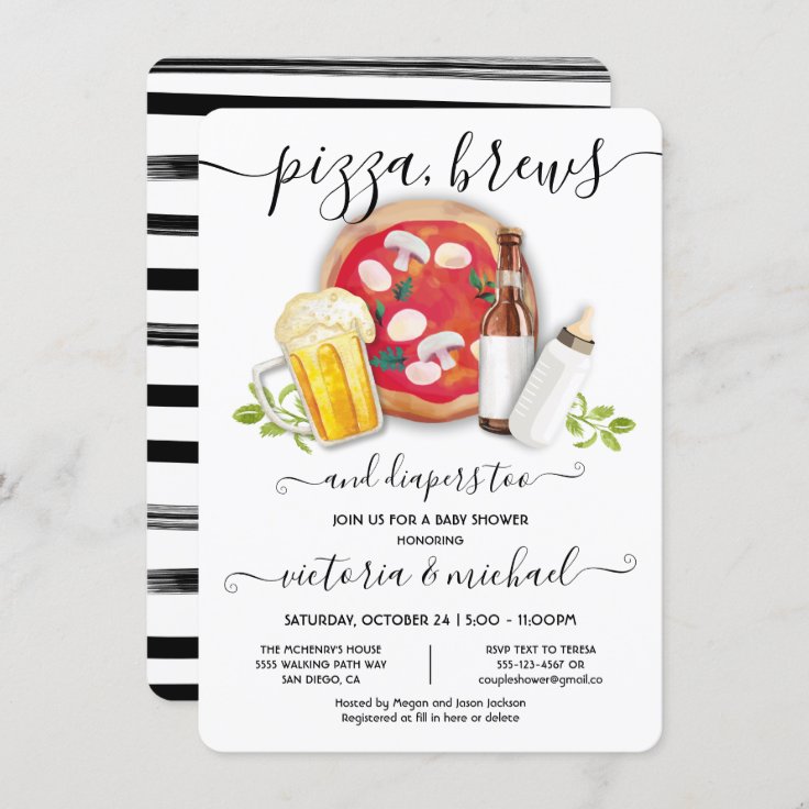 Pizza Brews & Diapers too Baby Shower Invitation Zazzle