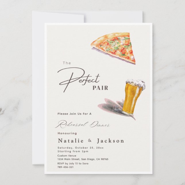 Pizza & Brews The Perfect Pair Rehearsal Dinner Invitation (Front)