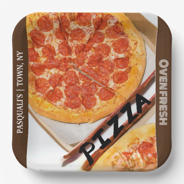 Pizza Business White Brown Paper Plate (Front)