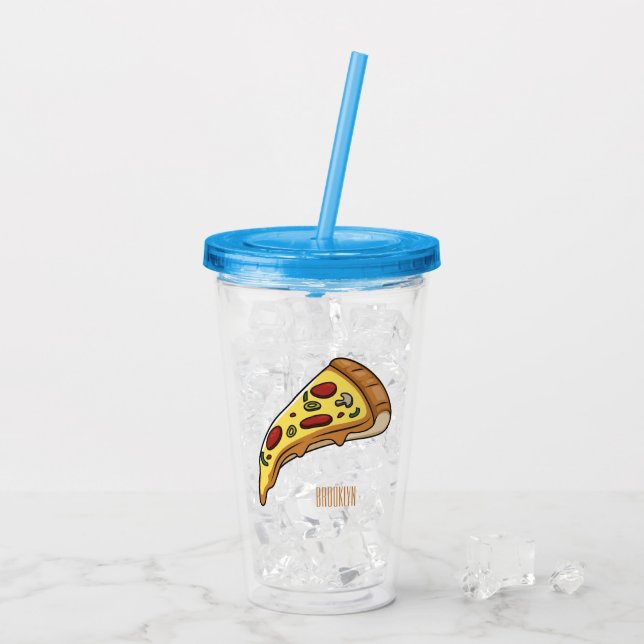 Pizza cartoon illustration acrylic tumbler (Back Ice)