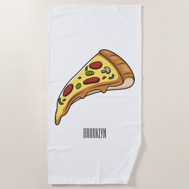 Pizza cartoon illustration beach towel (Front)