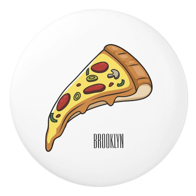 Pizza cartoon illustration ceramic knob (Front)